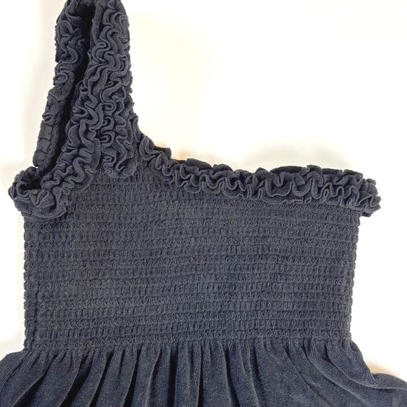 Juicy Couture One-Shoulder Terry Mini Dress Smocked Bodice‎ Black Size L - Picture 5 of 7